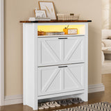 MU Shoe Cabinet with 2 Flip Drawers & Open Storage Space, Entryway Shoe Storage Cabinet with LED Light, Hidden Shoe Organizer for Entryway, White MU