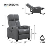 Sftaiyou Power Massage Recliner Chair, Fabric Recliner Chair for Adults, Small Recliner Home Theater Seating with Lumbar Support, Reclining Sofa Chair for Living Room Bedroom(Smoky Grey) Sftaiyou