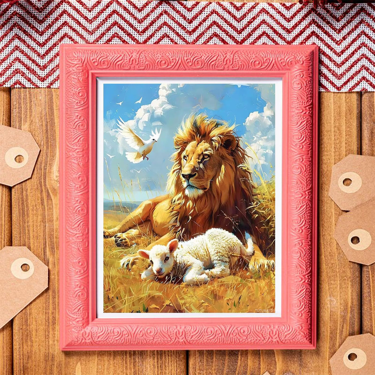 TUTUMAY21 Diamond Paintings Kits for Adults Nativity Diamond Art Kits Lion and Lamb in The Field Diamonds Arts and Crafts for Beginner Home Religious Wall Decor 12x16 inch TUTUMAY21