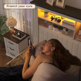 EnHomee Queen Bed Frame with Headboard and Storage, 4 Drawers and LED Built in Charging Station Bed Frame Queen Size with Storage Farmhouse, NO Noise,No Box Spring Needed, White EnHomee