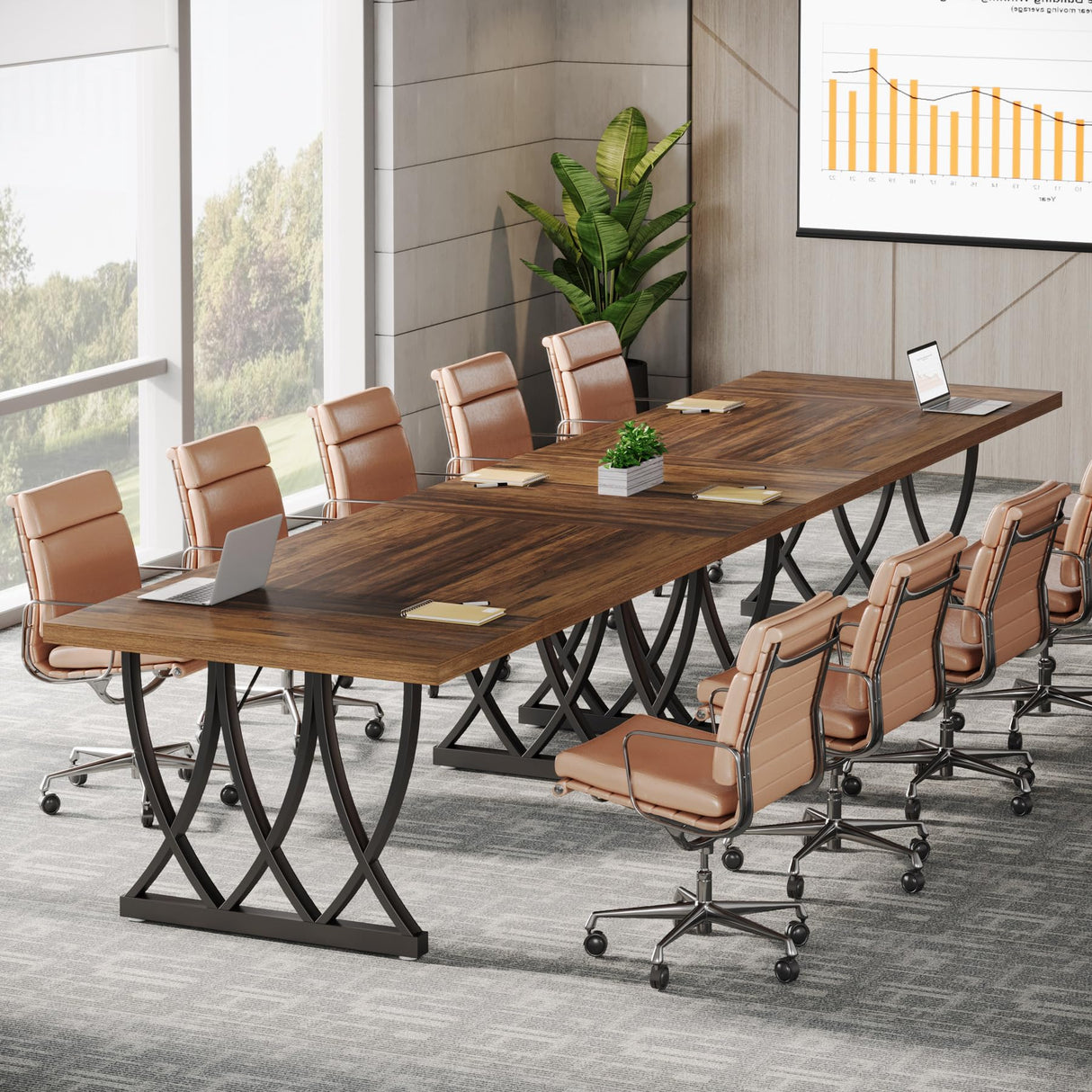 Tribesigns 6 ft Conference Table for 6-8 People, 70.86-Inch Rectangle Conference Table Meeting Seminar Table with Unique Curved Metal Support for Home Office (Without Chair, Retro Brown & Black) Tribesigns