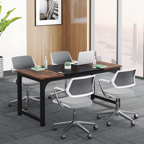 Tribesigns Conference Table, 63" W x 31.5" D Meeting Room Table Boardroom Desk for Office Conference Room, Splicing Board with Metal Frame, Rustic Brown/Black Tribesigns
