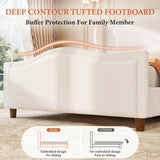 koorlian Queen Bed Frame Chenille Upholstered Platform Bed with Headboard and Footboard, 51" High Deep Tufted Wingback Sleigh Upholstered Bed, Modern Retro Minimalist Style, Easy Assembly, Cream koorlian