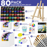 Nicpro Acrylic Paint Canvas Set for Adults, 80PCS Art Painting Supplies Kit with 36 Paints(36ML), Table Wood Easel,10 Canva Panels,12 Brushes,Paper Pad,Cleaning Cup, Palette for Kids Artist Beginner Nicpro