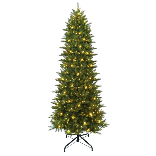 10 ft Pre-lit Slim Fraser Fir Tree, 2557 Tips, 800 Color Select LED Lights, UL Listed Adaptor, On/Off Foot Pedal