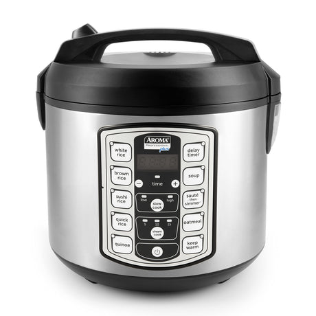 Aroma Housewares Professional Plus ARC-5000SB 20 Cup (Cooked) Digital Rice Cooker, Food Steamer, Slow Cooker, Stainless Exterior/Nonstick Pot, Silver, Black, 10-cup uncooked/20-cup cooked/4QT AROMA