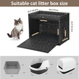 Cat Litter Box Enclosure with Soft Litter Mat; Hidden Cat Washroom Furniture with Door; Handwoven Rattan Cat House with Large Space; Pet Crate for Living Room, Bedroom, Balcony (Black) Honiakaka