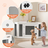 MAHANCRIS Corner Dog Crate Furniture, Wooden Dog Kennel End Table, Decorative Pet Crate Indoor Use, Furniture Style Dog House for Small Medium Dog, Dog Cage TV Stand, White and Black DCWT0801 MAHANCRIS