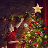 Christmas Star Tree Topper, 9.5 in Plug in Golden Glittered 3D Star Tree Topper, Metal Hollow Designed Built-in 10 Bulbs String Lights for Indoor Office Christmas New Year Holiday Tree Decoration Brightown