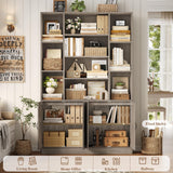 HOSTACK 75” Tall Book Shelf and Bookcase, Bookshelf with Storage Cabinet, 47” Wide Bookcase with 4 Doors, Standing Display Shelves, Modern Farmhouse Book Case for Living Room, Home Office, Ash Grey HOSTACK