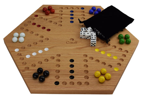 Solid Oak Double Sided Marble Board Game Hand Painted by Cauff (20 inch) Cauff
