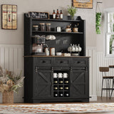 REVOMINCA 63 Inch Tall Coffee Bar Cabinet with 3-Tier, Kitchen Hutch with 3 Large Drawers, Farmhouse Coffee Bar with 9 Wine Racks & 3 Glass Holders, Wine Storage Cabinet for Living Dining Room, Black REVOMINCA