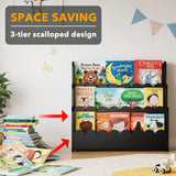SpaceAid 3-Tier Scalloped Bookshelf, Montessori Bookcase for Toddlers, Wooden Book Shelf Organizer Display Furniture for Kids Rooms, Playroom, Nursery and Classroom, Black SpaceAid