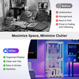 Dystler Glass Display Cabinet with RGB Light, 5-Tier Curio Cabinet for Collectibles, Display Case with Removable Shelves, Human Sensor Design, White Dystler