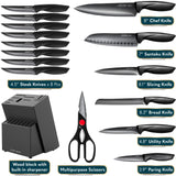Home Hero Kitchen Knife Set with Sharpener - High Carbon Stainless Steel Knife Block Set with Ergonomic Handles (16 Pcs - Black) Home Hero