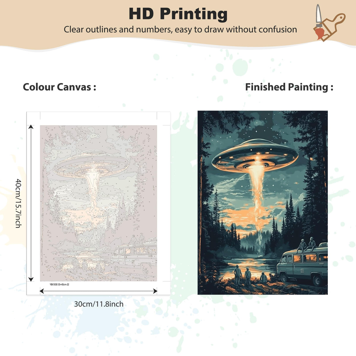 EOBROMD Framed Paint by Numbers Kits for Adults Bus in Forest, DIY UFO Acrylic Paint by Number on Stretched Canvas, Painting Kits Adults Oil Paint by Numbers for Home Decor 12x16inch EOBROMD