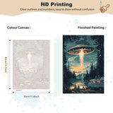 EOBROMD Framed Paint by Numbers Kits for Adults Bus in Forest, DIY UFO Acrylic Paint by Number on Stretched Canvas, Painting Kits Adults Oil Paint by Numbers for Home Decor 12x16inch EOBROMD