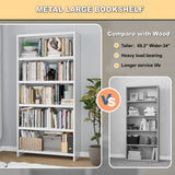 OSEILLC 5-Tier Bookshelf, White Bookshelf with Storage Shelves, Metal Bookshelves, 69" Tall Bookcase for Living Room, Library, Office, Bedroom, Including Book Stopper OSEILLC