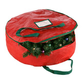 Wreath Storage Bag - 24-inch Organizer for Artificial Christmas Wreaths and Garland - Holiday Themed Tote with Green Handles by Tiny Tim Totes (Red) Elf Stor