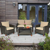 HAPPYGRILL 4 Pieces Patio Conversation Set Outdoor Rattan Wicker Furniture Set Sectional Wicker Sofa Chair & Coffee Table Set for Porch Poolside Backyard HAPPYGRILL