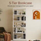 Kubohogar 5 Tier Metal Bookshelf, 68" White Tall Bookshelf with Adjustable Shelves, Heavy Duty Bookshelves and Bookcases, Library Bookcase for Living Room,Office,Bedroom Kubohogar