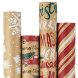 RUSPEPA Wrapping Paper, Kraft Paper - Snowflakes, Car and Christmas Tree, Stripes and Merry Christmas - 4 Rolls - 30 inches x 10 feet per Roll RUSPEPA