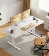 OffiGo Electric Standing Desk with 3-Piece Board, 71 Inch Height Adjustable Large Table with Power Outlets, Sit Stand Table, Writing Computer Desk for Home, Office, Workstation, White OffiGo