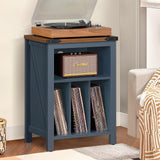 Joaxswe Record Player Stand with Vinyl Record Storage,Navy Blue Record Player Table Holds up to 160 Albums,Large Wood Turntable Stand Cabinet Dispaly Shelf for Living Room,Bedroom,Office Joaxswe