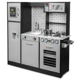 Lil' Jumbl Kids Kitchen Set, Pretend Wooden Play Kitchen, Battery Operated Icemaker & Microwave with Realistic Sound, Pots & Pan Included - Charcoal Lil' Jumbl