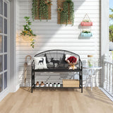 HavenlyYouth Outdoor Bench, Garden Bench with Backrest and Armrests, Patio Bench with Forest Series Pattern, Anti- Rust Thickened Metal Bench Outdoor for Garden, Yard, Patio, Porch, Lawn and Park HavenlyYouth