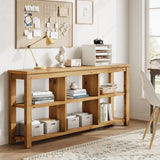TRIBEWOOD Solid Wood Horizontal Bookcase with Adjustable Shelves, 6 Cubes Storage Organizer Long Bookshelf, Farmhouse Low Cubby Bookcase for Living Room, Home Office, 63 Inches TRIBEWOOD