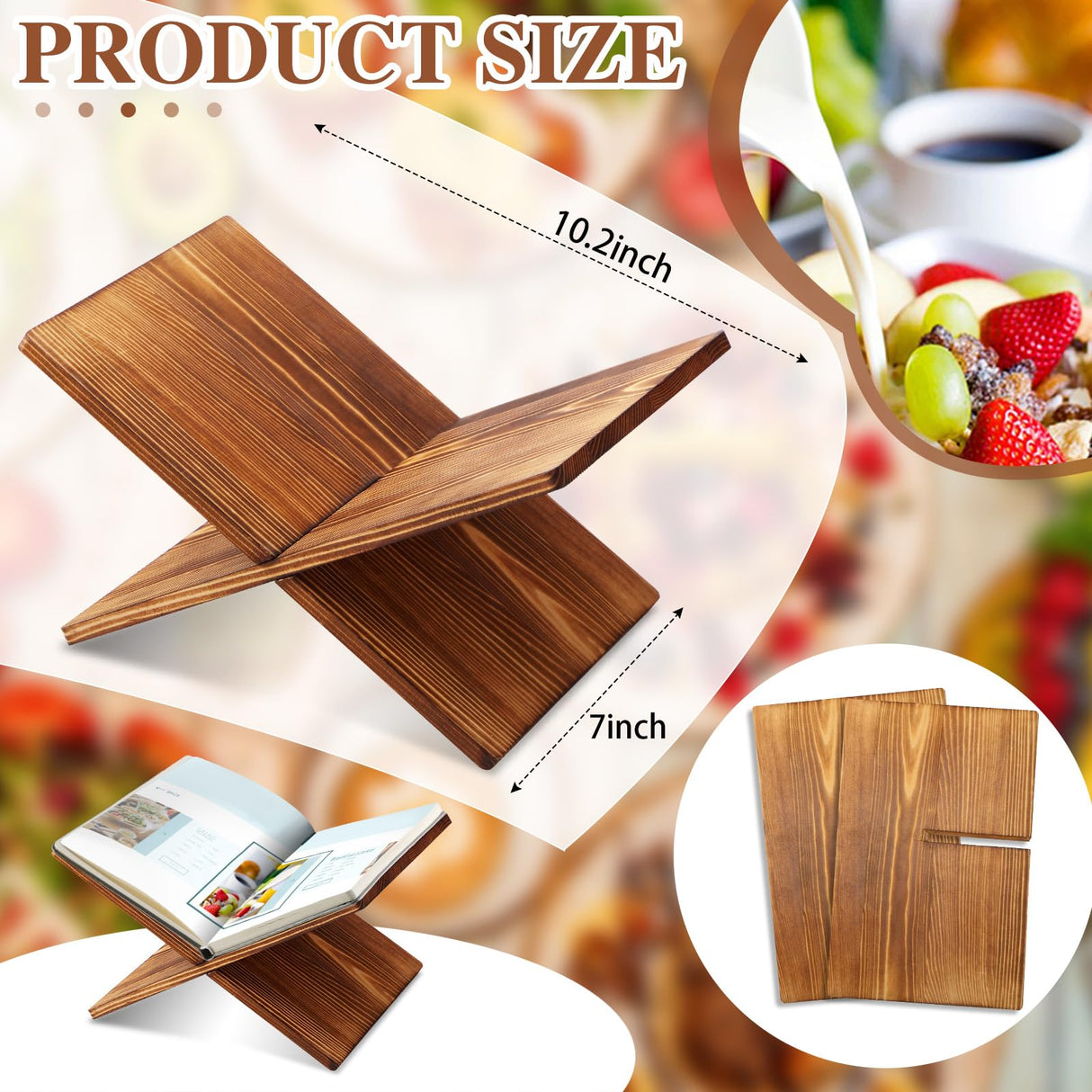 Geetery Book Stand Book Holder for Display Reading Textbook Holder Open Display Stand for Open and Closed, Cookbook, Magazines, Textbooks, Recipe(Dark Brown) Geetery