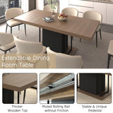 Henf 63"-79" Dining Table Set for 6, 7 Pieces Extendable Dining Table and 6 Grey Tufted Chairs Set for 6, Modern Large Expandable Dining Room Table with Rectangle Wood Top & Black Sturdy Base Henf