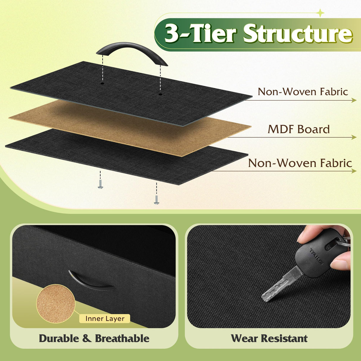 WLIVE Black TV Stand for 55, 60, 65 inch TV, Entertainment Center with LED Lights & Charging Station, TV Media Console Table with 15 Fabric Drawers and Open Shelves for Living Room, Hallway, Wood Topm WLIVE