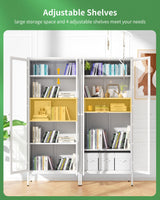 Bonusall Display Cabinet with Glass Doors,67” Metal Display Curio Cabinet with Glass Doors and 4 Adjustable Shelves for Collectibles,Home Office,Living Room,Gaming Room(White) Bonusall