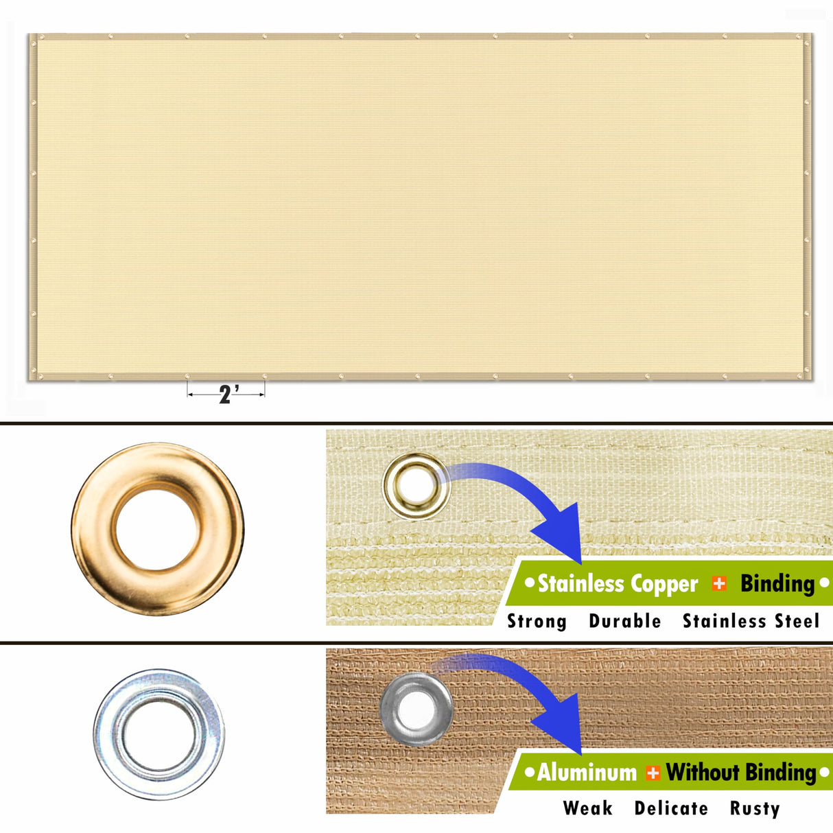 ColourTree 10' x 20' Beige Pergola Sun Shade Canopy Replacement Cover UPF50, Commercial Grade 260 GSM Cloth for Outdoor Patio, Garden, Backyard (We Make Custom Size) ColourTree