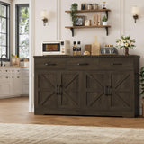 HOSTACK 59" Large Buffet Cabinet with Storage, Farmhouse Sideboard Buffet Cabinet with 3 Drawers, Wood Kitchen Coffee Bar with Doors and Shelves, Long Sideboard Table for Dining Room, Dark Brown HOSTACK