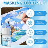 WANJAO Masking Fluid for Watercolor Painting, Liquid Masking Tape with Silicone Pens Cleaning Brush for Painting Fast Drying Easy Peel Use to Art Watercolor Supplies Retouching Covering, 30ml White WANJAO