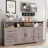 Maupvit 59" Buffet Cabinet with Storage, Farmhouse Sideboard Cabinet with 6 Drawers and Open Shelves, Adjustable Shelf, Large Coffee Bar Station Table for Kitchen, Dining, Living Room, Grey Maupvit