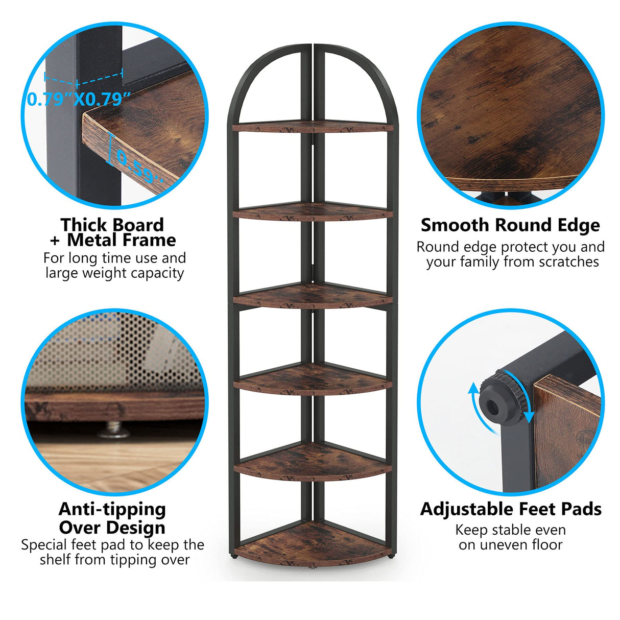 Tribesigns 6-Tier Rustic Corner Shelf - Tall Space-Saving Plant Stand & Bookshelf for Living Room, Home Office, and Kitchen Tribesigns