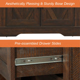 WAMPAT 5-Tier Bookcase with Barn Door Cabinets,73.3" Tall Standing Rustic Bookshelves,63" Wide Modern Farmhouse Display Storage Cabinet with Adjustable Shelves for Home,Office,Rustic Brown WAMPAT