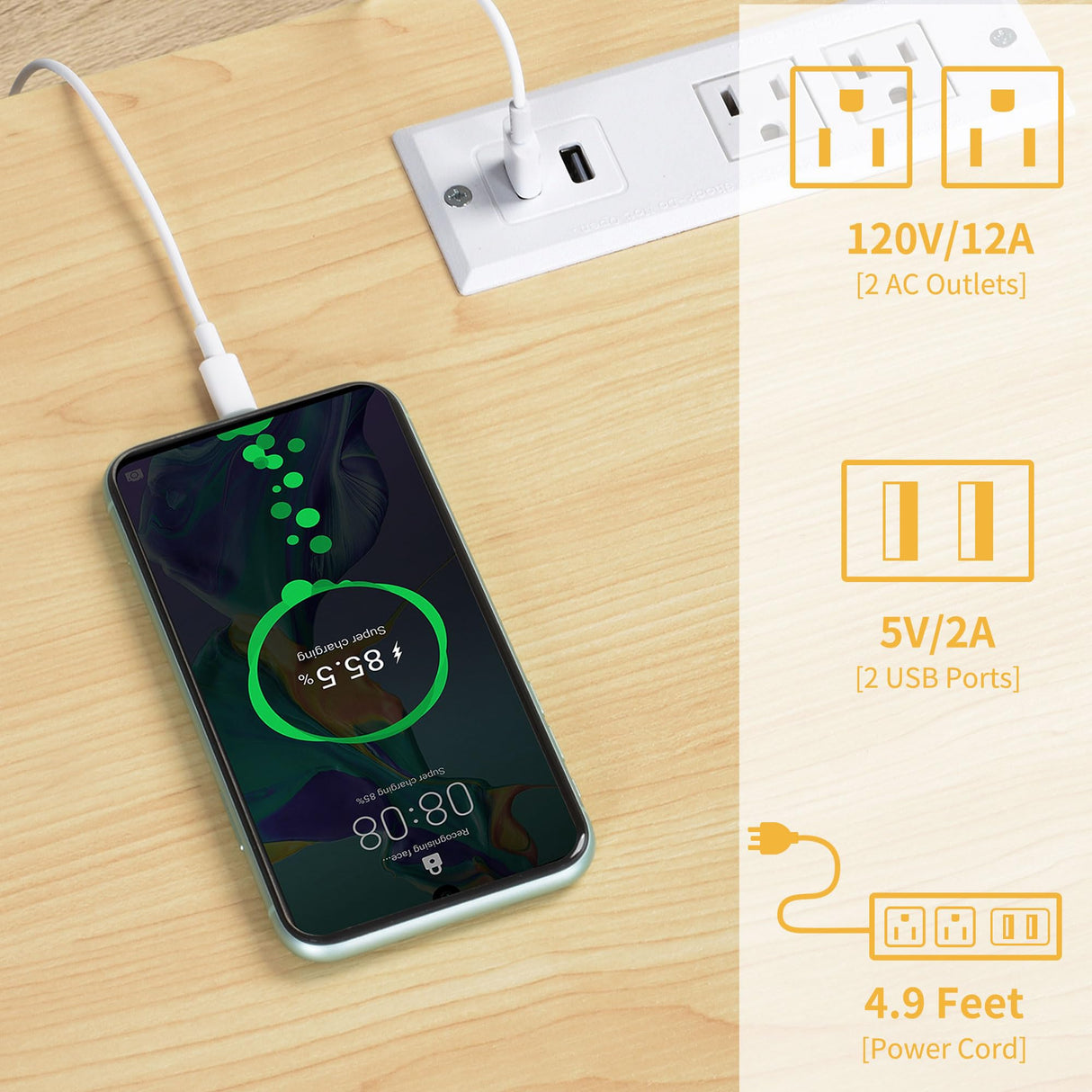 DWVO 53 Inch Kitchen Island with Power Outlet & Wine Storage, Farmhouse Island Cabinet Portable Rolling Islands Cart on Wheels with Thick Table Top Drawer Glass Holder Spice Rack, White Oak DWVO