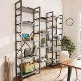 SUPERJARE Triple 5 Tier Bookshelf, Bookcase with 14 Open Display Shelves, Wide Book Shelf Book Case for Home & Office, Grey SUPERJARE