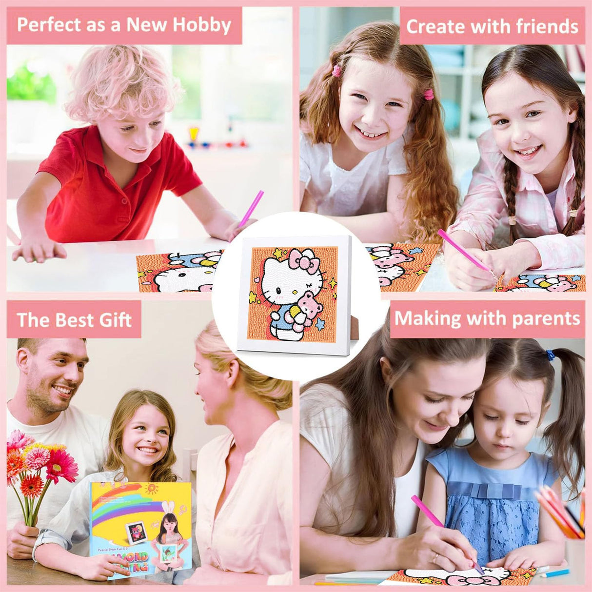 Sretoul Cartoon Diamond Art Kits for Kids with Frame - Kid Diamond Art Painting Kit Cartoon, Cute Gem Arts for Kids Ages 4 6 8 12, Easy DIY Crystal Gem Kits for Children Girls Boys Gifts (7x7 inch) Sretoul