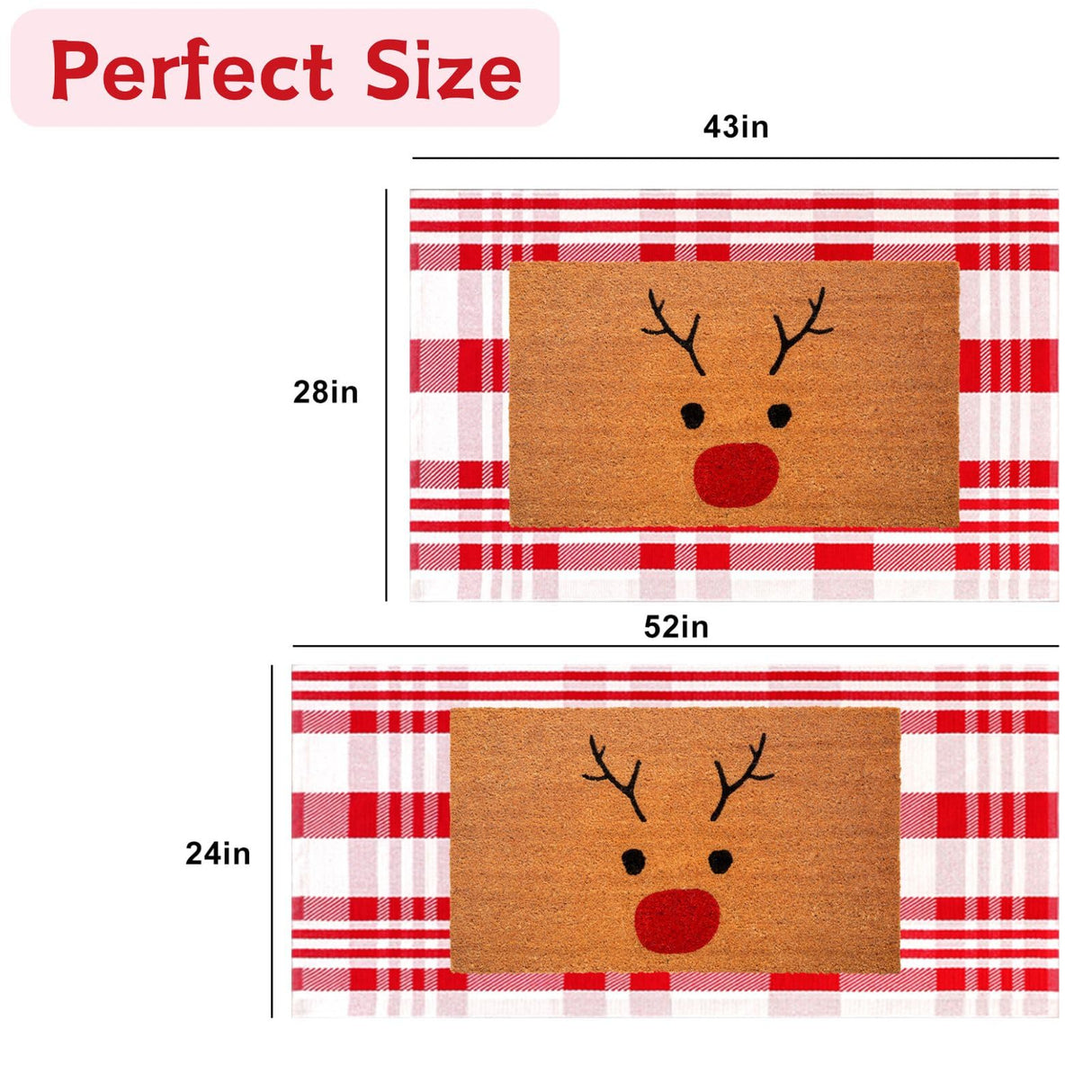 Fallovea Christmas Rugs Red and White Plaid, 28 x 43 Inches Area Rug Outdoor Indoor Front Porch Doormat Cotton Hand-Woven Layered Door Mats for Entryway Patio Entryway Laundry Bedroom Living Room Fallovea