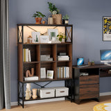 Bestier 43 Inch Wide Bookshelf 5 Tier, Mid-Century Modern Bookcase with LED Light, 6 Cubes, 3 Open Storage Shelves Adjustable and Anti-toppling Design for Living Room & Study Room, Walnut Bestier