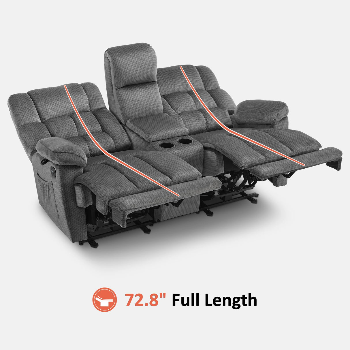 MCombo Zero Gravity Power Loveseat Recliner with Console, Heat and Vibration Massage, Reclining Loveseat Sofa with USB Ports, Cup Holders for Living Room, Fabric RS6234 (Grey) MCombo