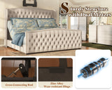 AMERLIFE King Size Adjustable Bed Frame with 51" H Velvet Upholstered and Deep Button Tufted Headboard, Electric Bed with Dual Motor/Nailhead Trim Wingback, No Box Spring Needed, Cream AMERLIFE