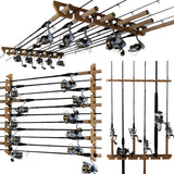 Rush Creek Creations 11-Rod Wall or Ceiling Fishing Rod Storage Rack, Vertical or Horizontal Garage Fishing Rod Holder with 11 Rod Capacity, Light Wood Grain Rush Creek Creations