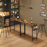 MAHANCRIS Bar Table, 35.4-Inch Counter Height Pub Table with Charging Station, Rectangular Dining Table with Wine Rack and Glass Holder, High Top Cocktail Tables, for Kitchen, Rustic Brown BTHR90E01 MAHANCRIS